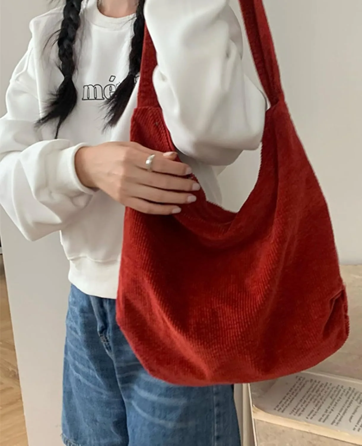 Fashion Style Custom Hot Sale Corduroy Canvas Bag Commuting Tote Bag Large Capacity Reusable Bag