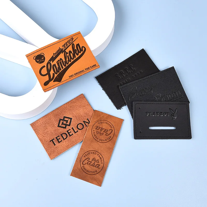 Custom Personalized Embossed Logo Jeans Genuine Leather Patch Leather Label and Tags for Garment Shoes Bags