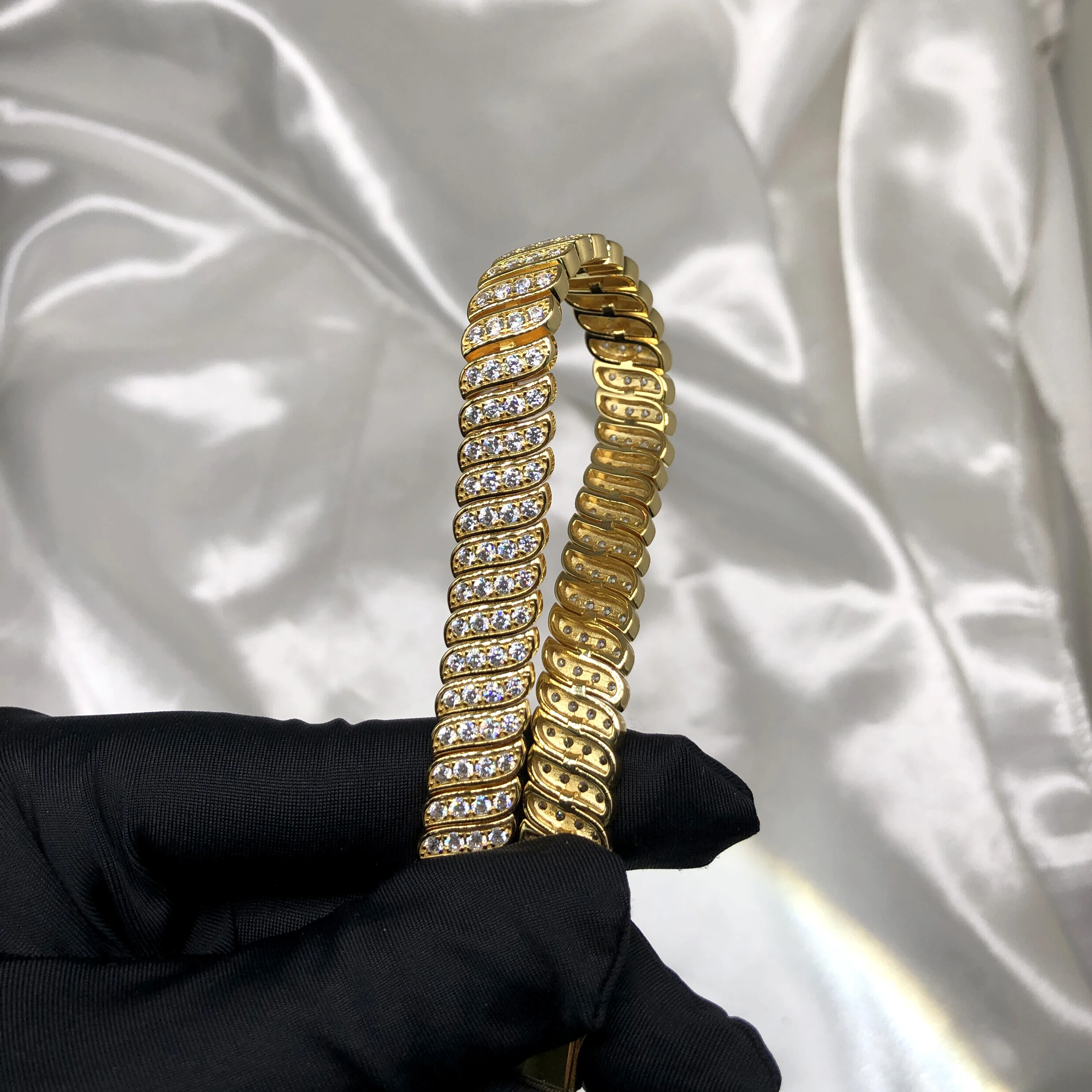 Fine Bangle Chunky Vintage Tennis Charm Snake Gold Plated 925 Sterling Silver Cuban Strap Chain Bracelet Men