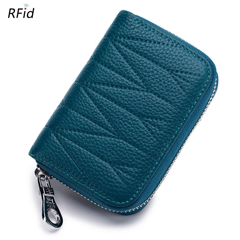 2022 Hot Sell RFID Blocking Zipper Woman Female Cash Genuine Leather  Card Holder For Man And Woman
