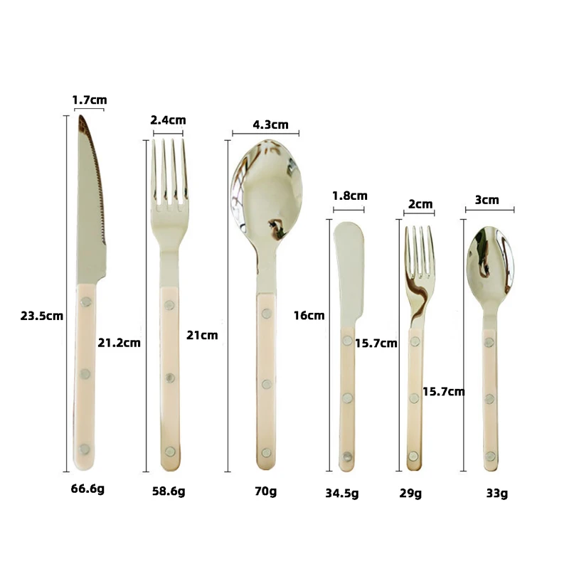 Elegant Ivory Plastic Rivet Handle with 304 Stainless Steel Cutlery for Restaurant and Hotel French Style Bistro Flatware Set