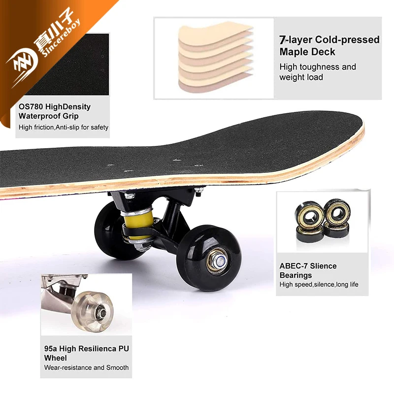 Cheap Price Customized 7 Layer Maple Wooden Complete Skate Board Skateboard for Beginner Teenager Adults