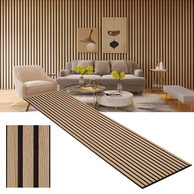 KASARO Eco-Friendly 3D Slat Laminated Wood Wall Pane Sound Absorbing Felt Acoustic Panels For Hall