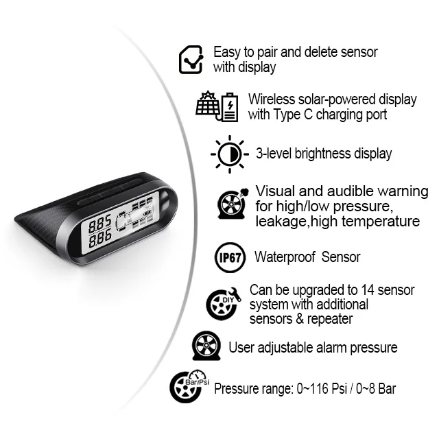 Car Tire Pressure Monitoring System Waterproof External Sensor with LCD Display of Universal Tpms for Universal Car Modules