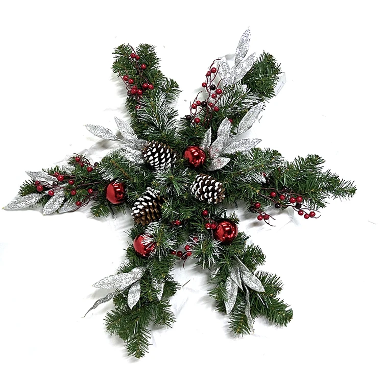 Рождественский венок со звездами, венок со снежинками 32 дюйма со светодиодной подсветкой, работающие от батарейки сосновые конусы, матовые ветки