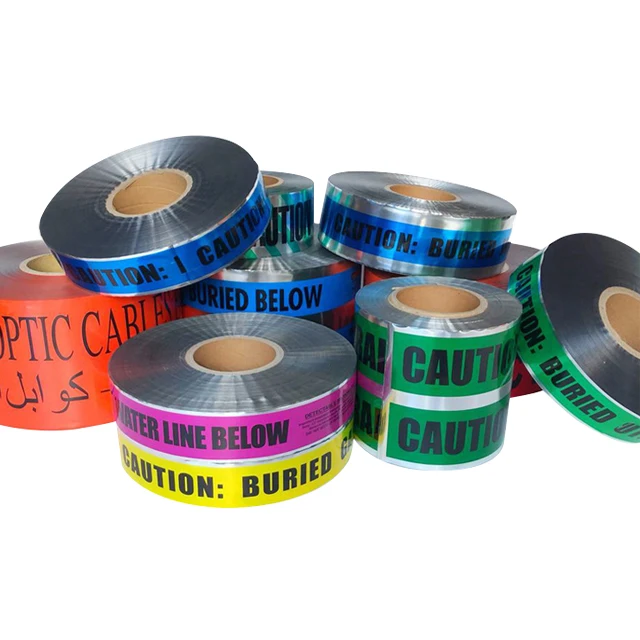 Factory Price Aluminum Foil Underground Detectable Caution Electric Cable Warning Tape for Buried Gas Electrical Wire Gas Line