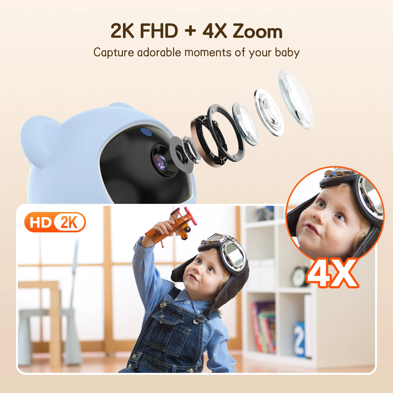 Dual Mode 5 Inch 2K Pixel Graffiti Smart Baby Monitor Baby Care Infrared Night Vision Indoor Monitor