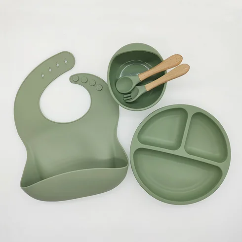 100% Food Grade Custom Kids Children Storage Plates Bib Pacifier Bowl Portable Microwave Tableware Silicone Baby Feeding Set