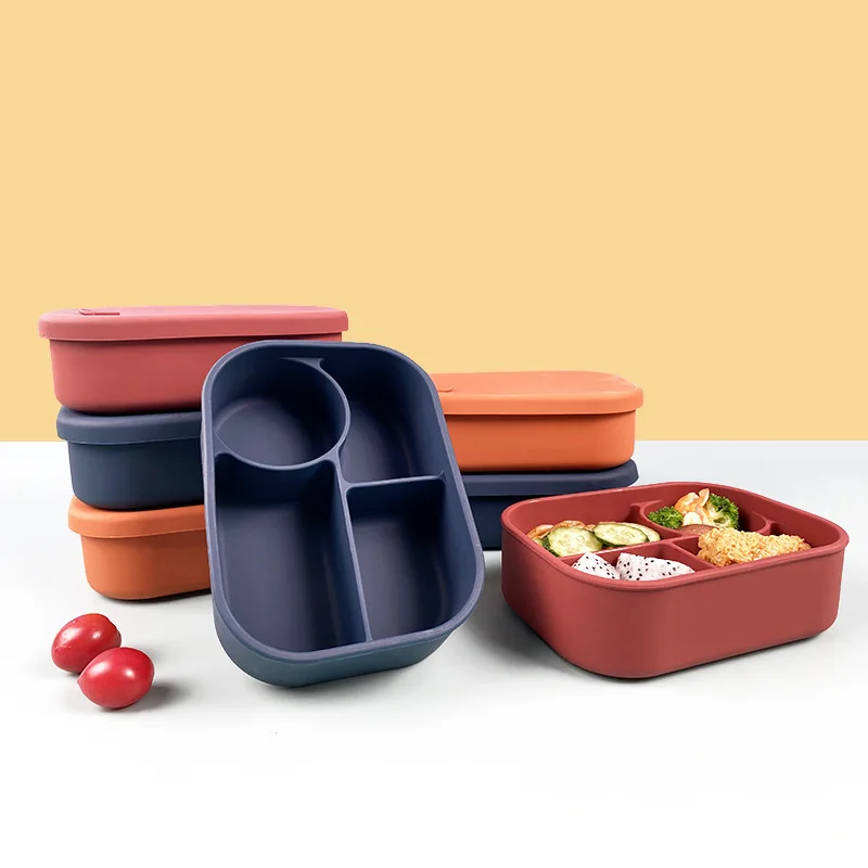 Reusable Silicone Lunch Box BPA Free Silicone Bento Lunch Box Food Grade Microwave Fresh-Keeping Food Storage Box With Lids