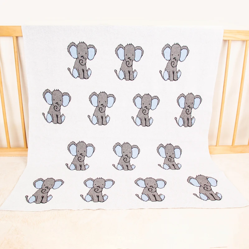 OEM ODM 100% cotton super soft knitted baby blanket with lovely elephant