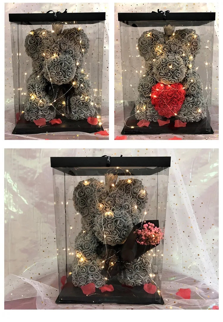 Медведи тедди с коробкой, цветок 40 см, 25 см, розы, валентинки, пена, сердце, красный подарок, подарки, искусственные миниатюрные восстановленные Медвежата розы на День святого Валентина