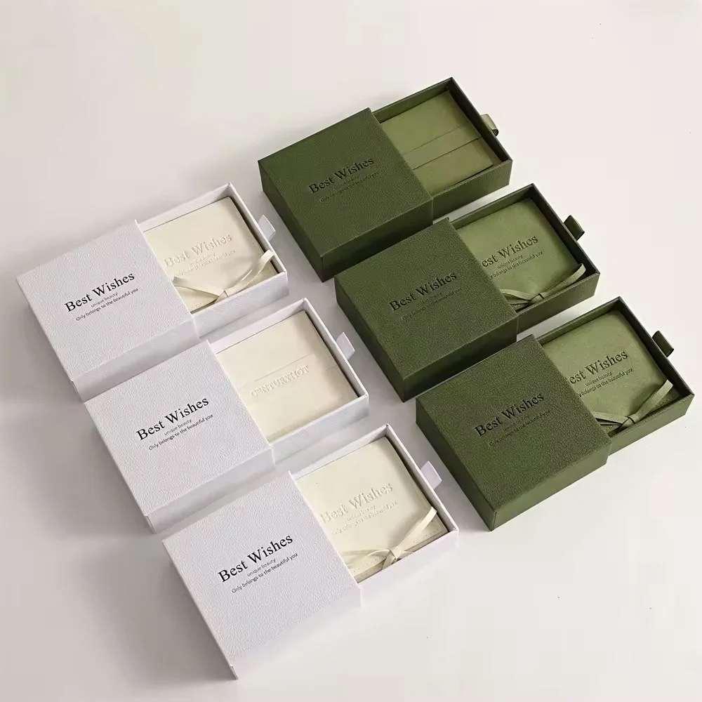 9*9 Box with Pouch Necklace packaging Jewelry Box with logo Microfiber Jewelry Bag Pouch Drawer Necklace Earring Box