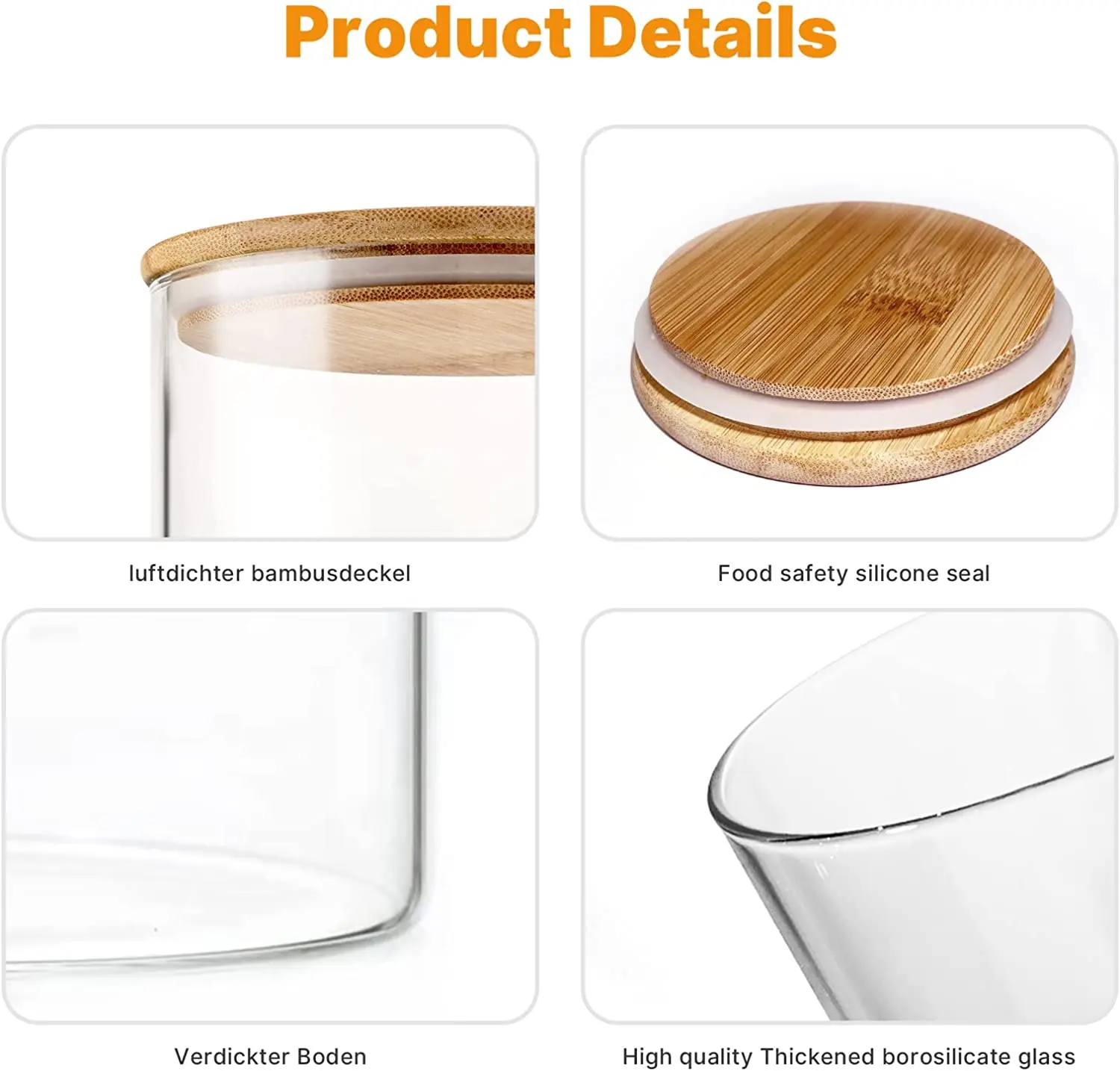 Clear Stackable Kitchen Canisters Candy Cookie Jar Glass Food Storage Containers With Bamboo Lids