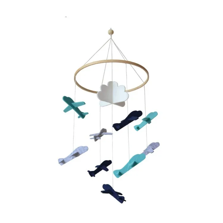 Eco-friendly wooden hand-made felt airplane wooden crib mobile phone Nordic baby hanging toy