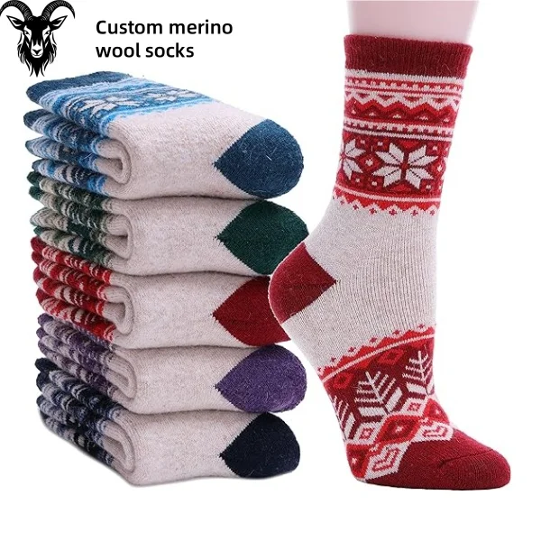 Factory outlet Custom merino wool women socks crew warm winter cushion alpaca outdoor walking socks logo design