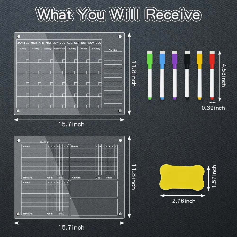 Factory Supply Hot Sales Customized Wholesale Monthly Weekly Daily Calendar Planner Magnetic Dry Erase Acrylic Whiteboard