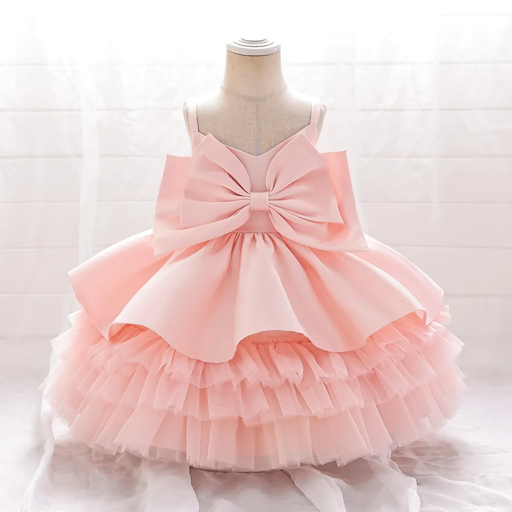 Wholesale baby first birthday dresses Girls Princess dresses with bow pompadour dresses with suspenders