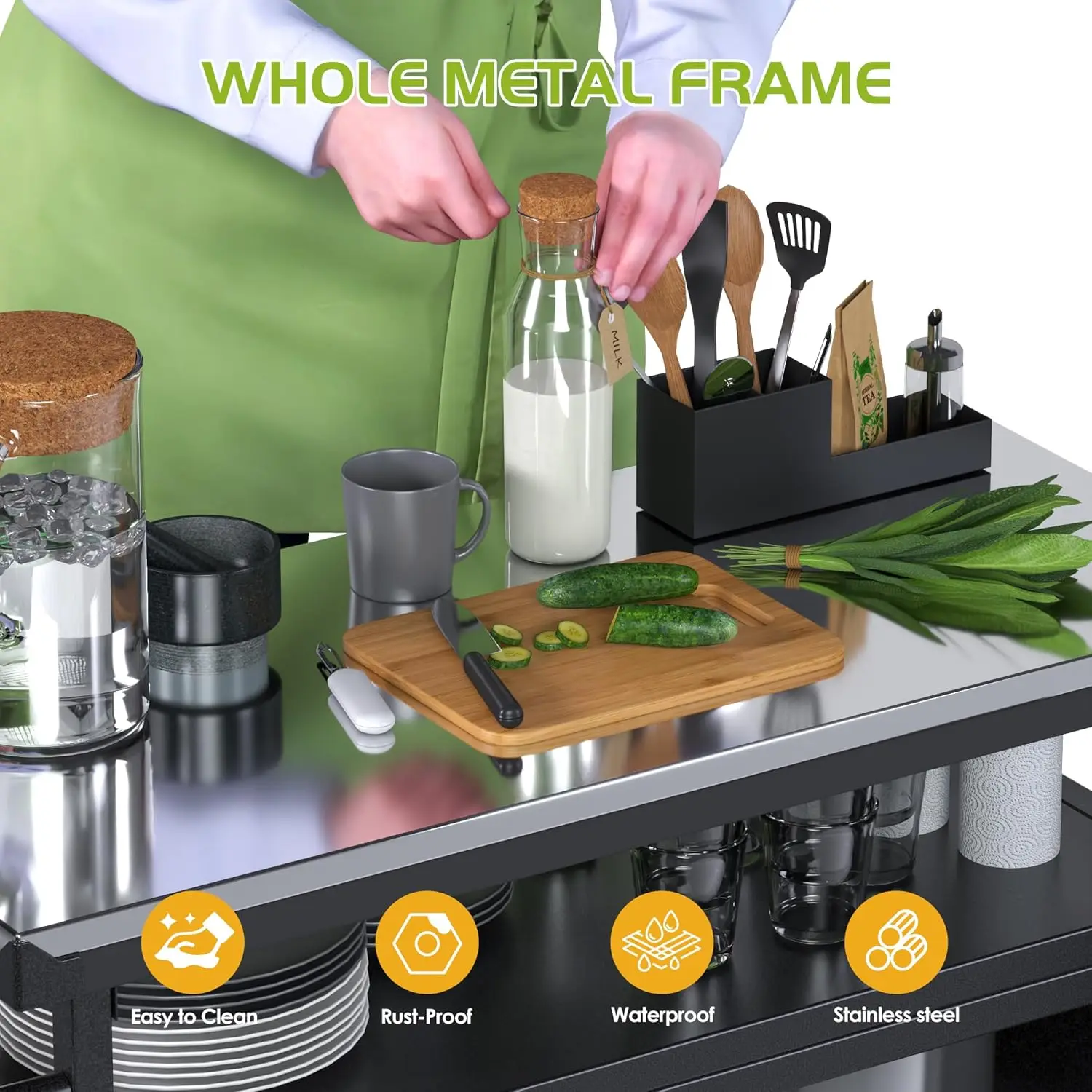 Movable Portable Outdoor Grill Prep Table Grill Cabinet Kitchen Rolling Cart with Storage Kitchen Island Cart on Wheels