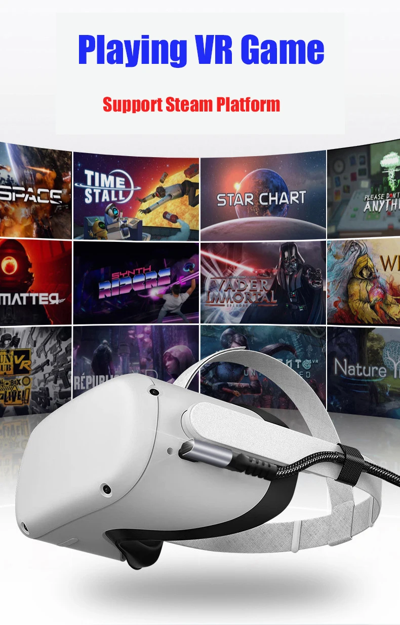 Extra power supply type-c usb cable for oculus quest 2 vr link cable