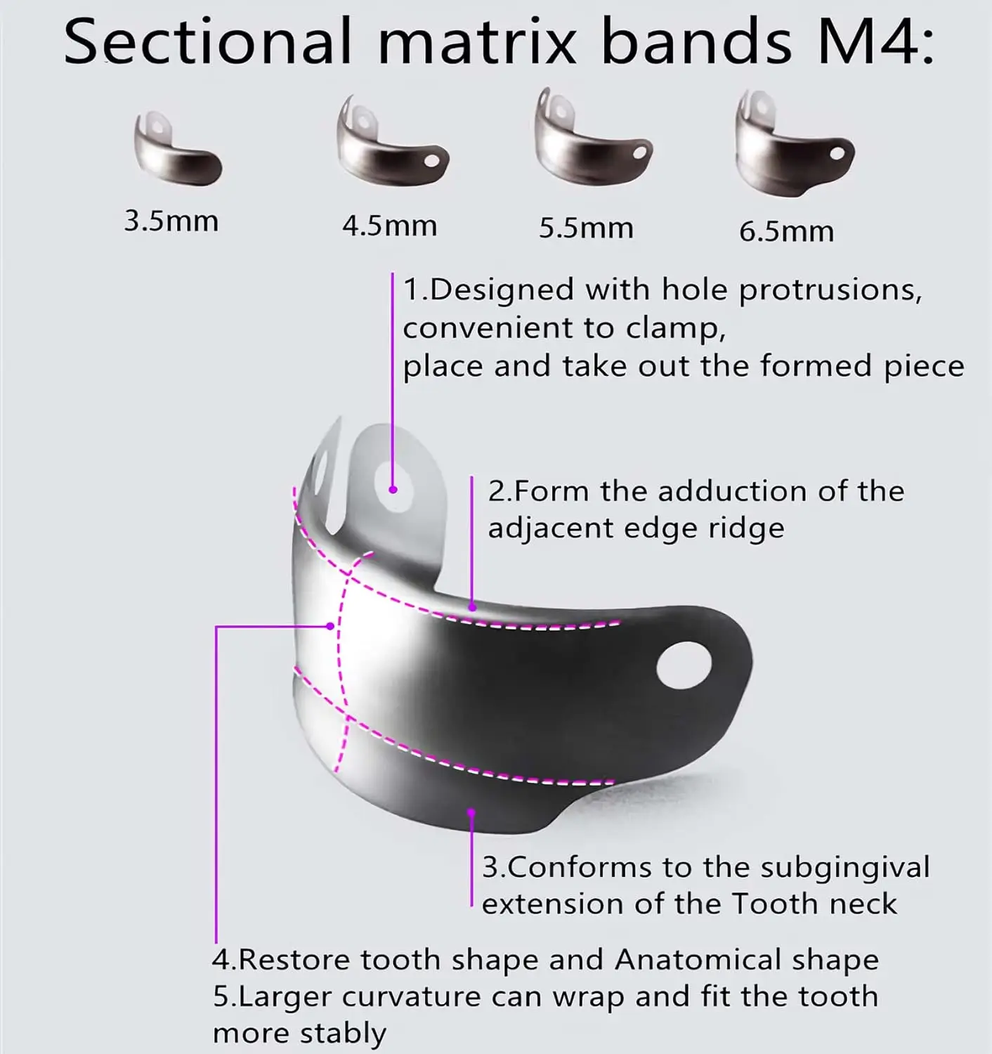 Dental Sectional Matrix System Set, Metal Matrix Bands with PTFE Non-Stick Coating Elastic,Dental NITI Matrices Clamp Ring