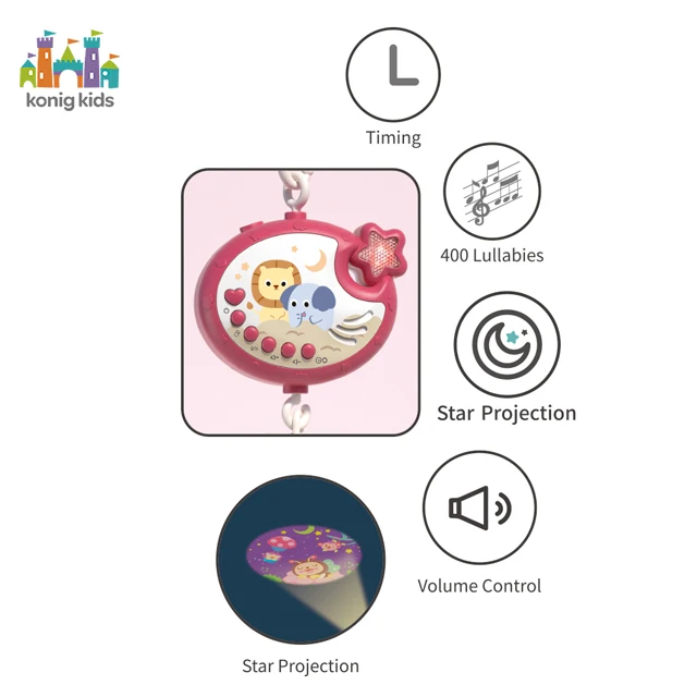 Konig Kids Jouet Pour Enfant Timing Baby Musical Crib Mobile With Star Projector Lights Music Box &Rattle Musical Baby Mobile