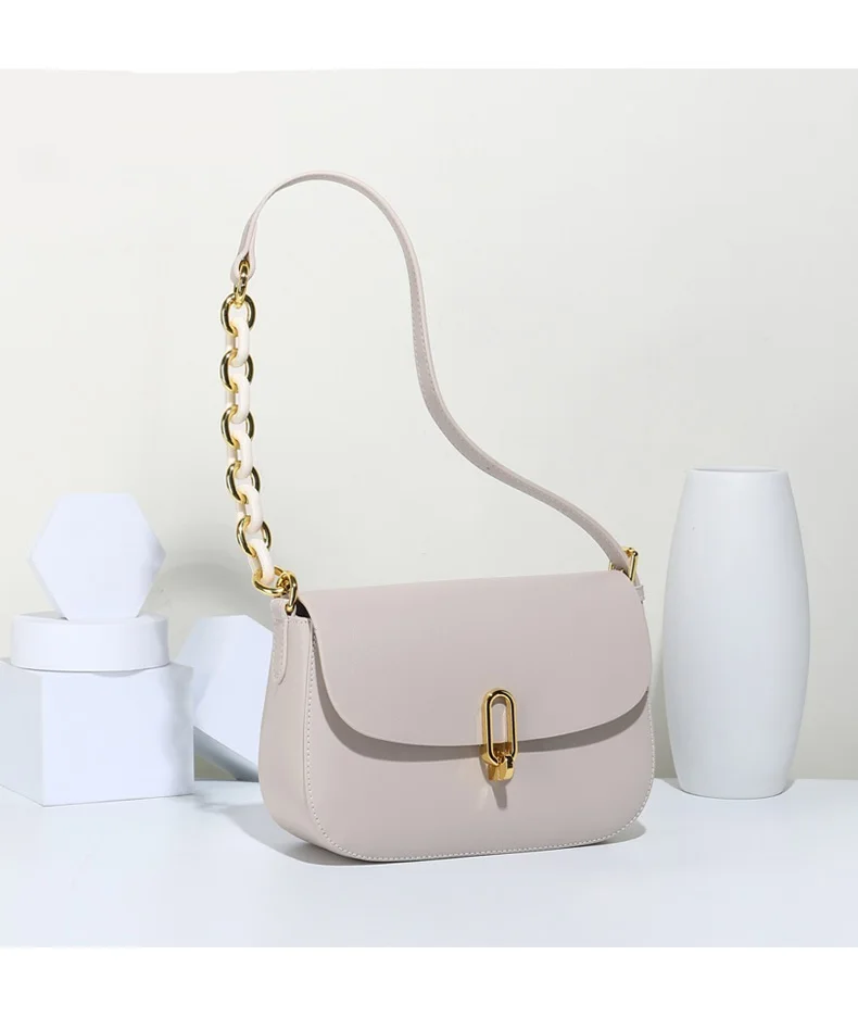 Handbag Woman Spring 2022 New Fashion Simple Leather Saddle Lock Buckle Single Shoulder Slant Bag for Women GENUINE Leather