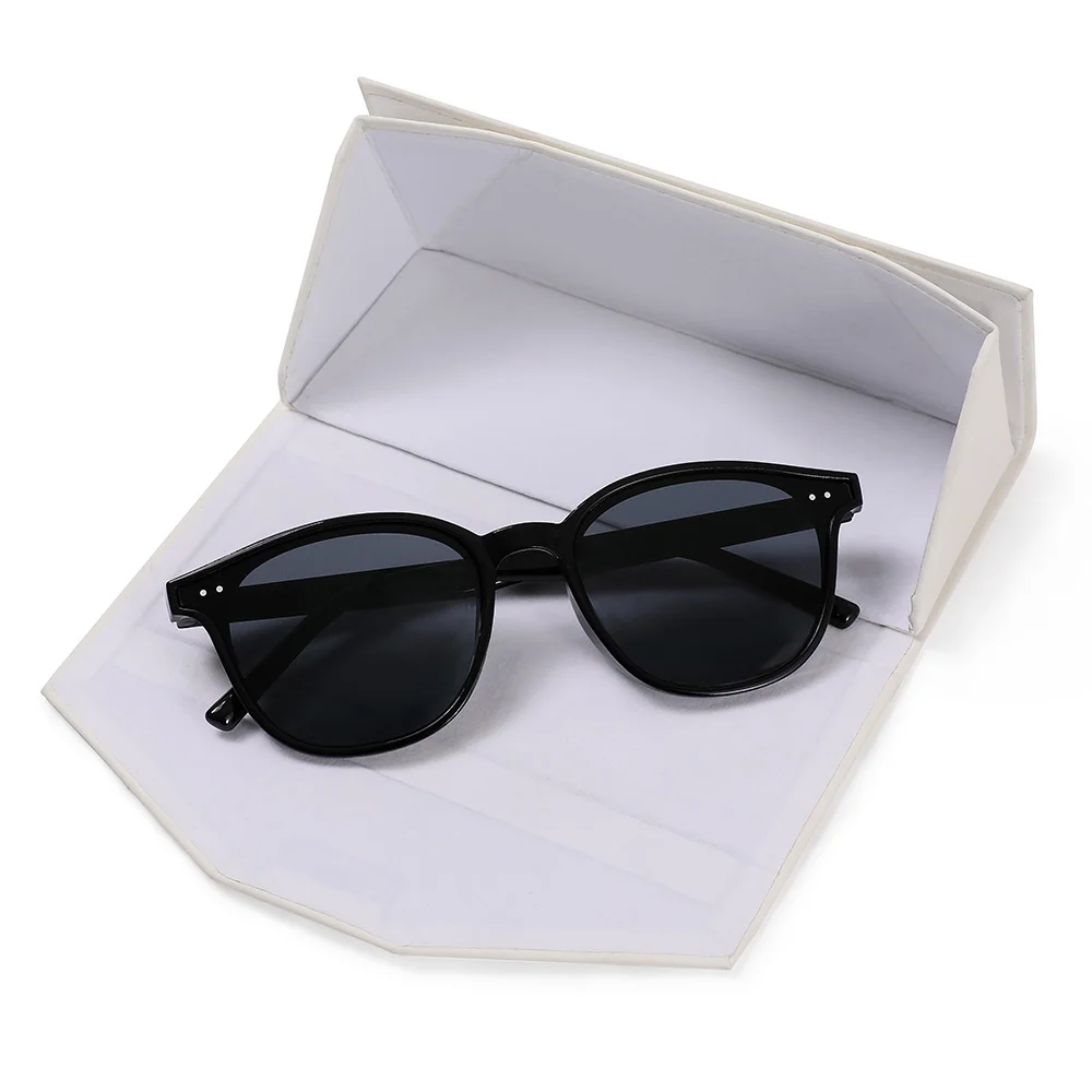 2022 Custom Logo Luxury Popular Black Foldable Glasses Box PU Leather Sunglasses Packing Stock Eyeglasses Case