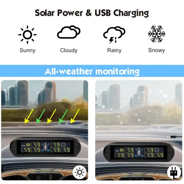 6 Wheel Solar TPMS T650 WF  Tire Pressure Monitoring System With 6 External Sensors