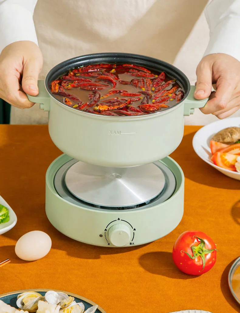 Green Office Outdoor Multi-function Noodles Electric Skillet Cooking Mini Hot Pot With Glass Cover With Steamed