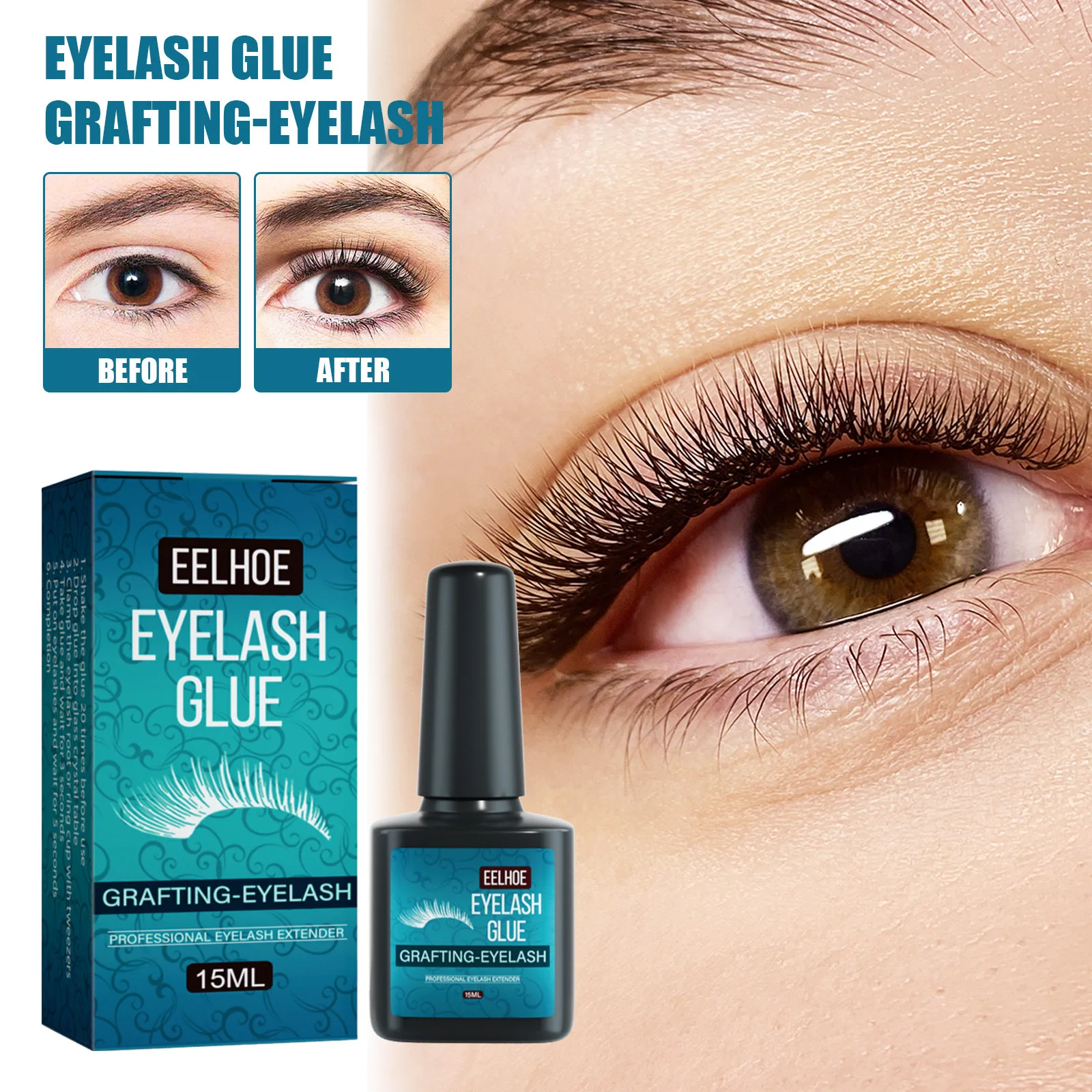 EELHOE Quick-Drying Waterproof Eyelash Grafting Glue Mild and Low Sensitivity Mark Beauty Eyelash Glue for Lashes and Shampoo
