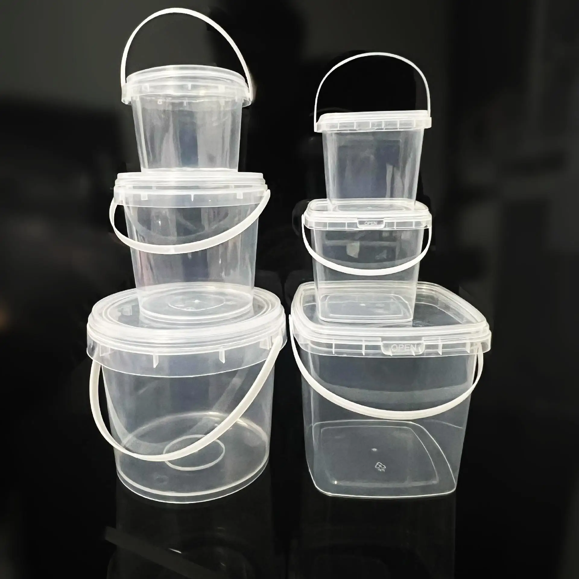 Food grade PP HDPE l 350ml 500ml  plastic bucket with lid and handle