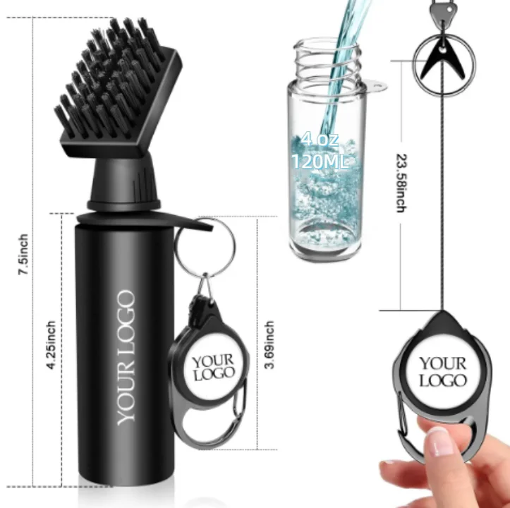Custom Logo Portable Golf Club Spray  Brush Large Nylon-Bristles Head Cleaning Brush
