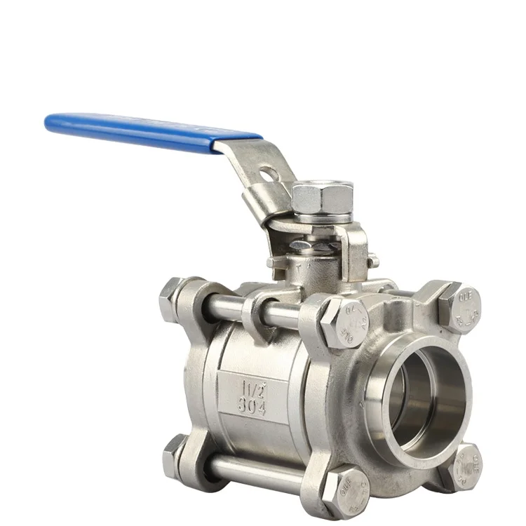 CF8 Cf8m Stainless Steel SS304 SS316L 3 Piece Industry  Ball Valve Socket Weld with Handle