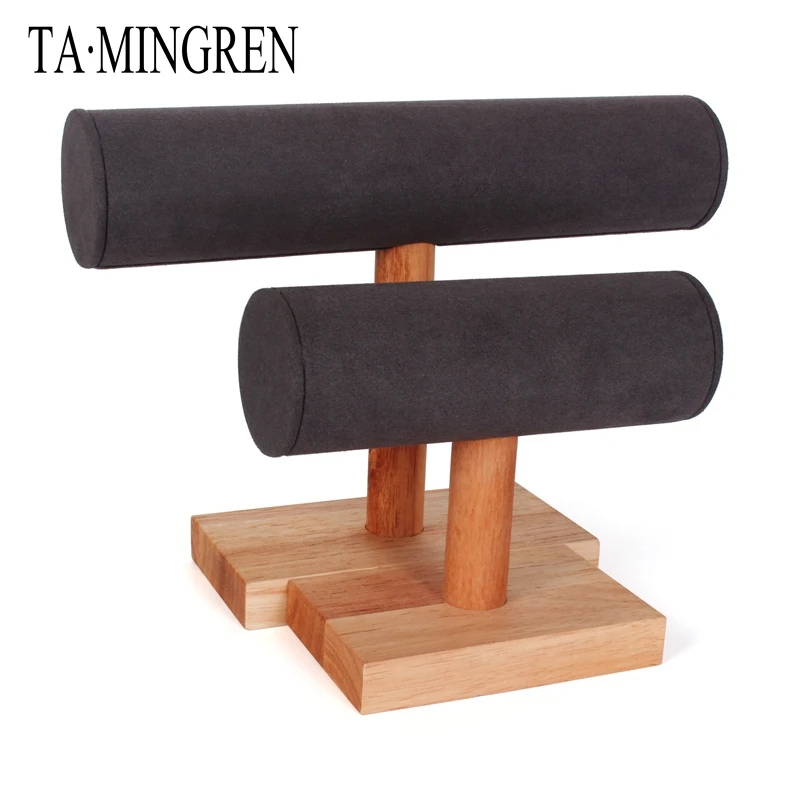 
T bar bracelet bangle necklace display holder wood tower jewelry stand 