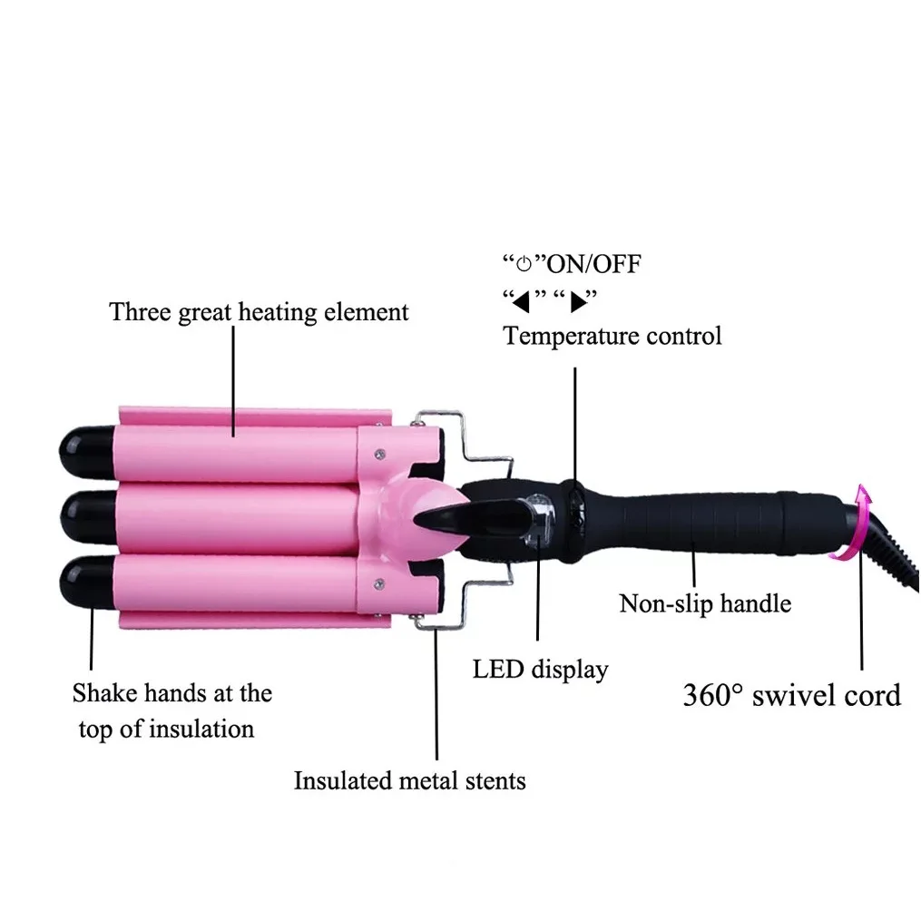 3 Barrels Curling Iron Hair Waver for Deep Waves Professional Ceramic Fast Heating Hair Curler Wand Large Wave Perm Splint 25mm