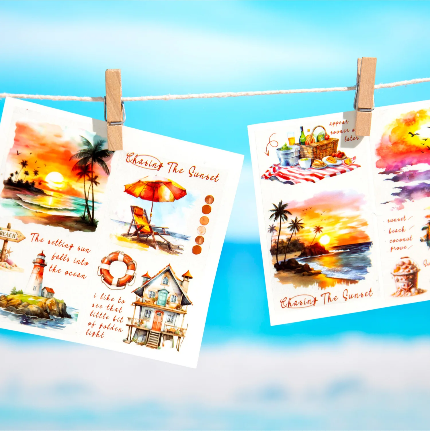 1 roll/piece Tape Sea Breeze Series Seaside Scenery Handbook DIY Material Recycling Sticker