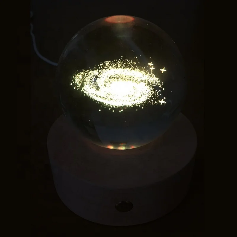 Solar System 80mm Crystal Ball Night Light Home and Office Decor Wood Base Planet Crazy 3D Ball Lamp