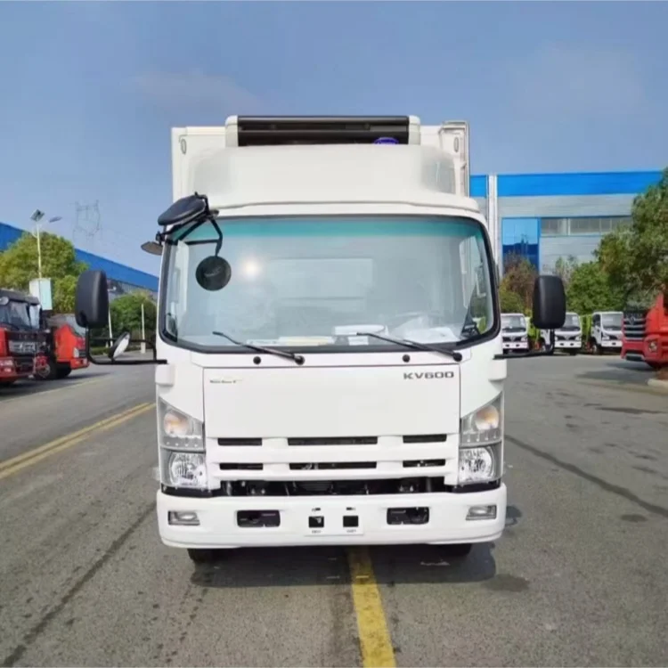 Isuzu ELF refrigerated truck and 1 ton hydraulic lifting platform freezer transportation 5 tons vegetables  fruits milk egg food