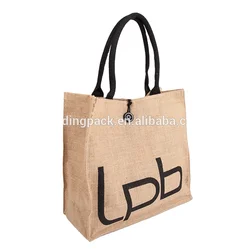 Hot sell customized brown high quality custom eco friendly printing burlap tote  gift shopping jute bag