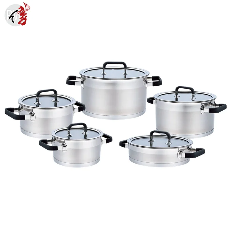 Stainless Steel 10 PCS Cookware Set with Silicone Handle  Anti Scald for Kitchen Induction Cooker