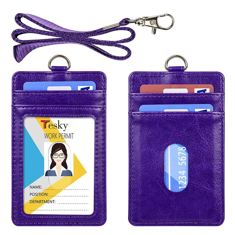 PU Leather ID Tag Working Permit Case for Staff Employee Pass Work Card Cover Badge Holder Sleeve with Lanyard ID Tag Neck Strap