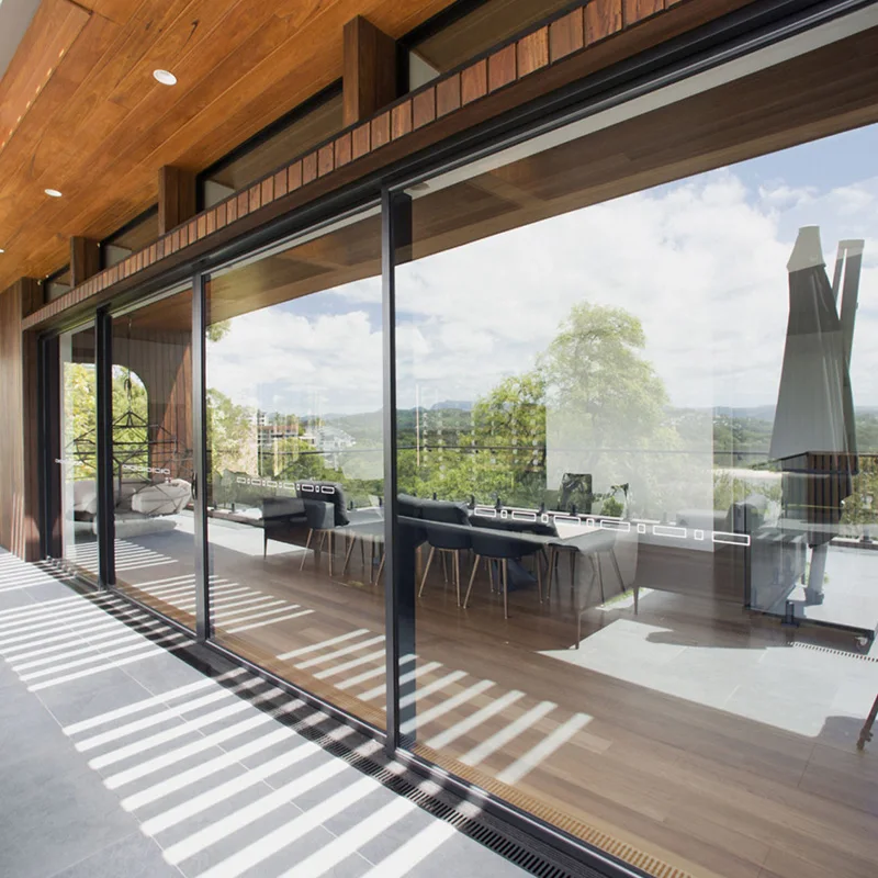 Pocket door slide system with smart lock slim frame patio door exterior waterproof double glass automatic sliding pocket doors