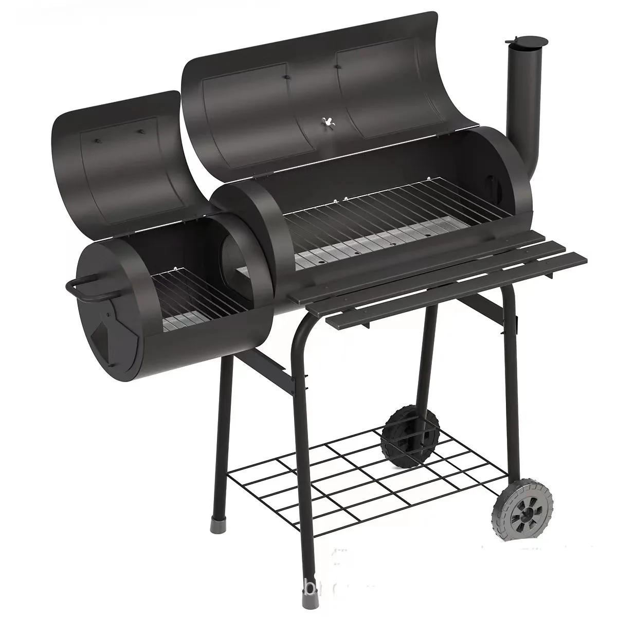 Outdoor Barbecue Trolley Smoker Big Oil Drum Grill Barrel Bbq Charcoal Grill With Folding Side and Front Table