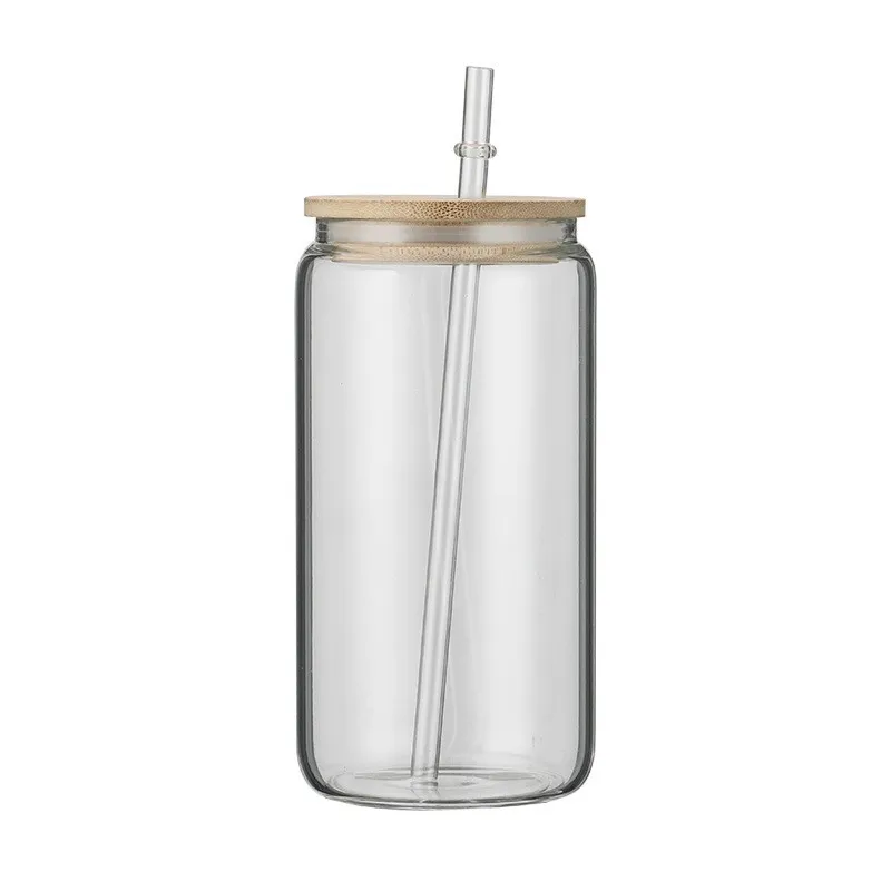 16 oz Blanks Soda Frosted Cups Tumbler Beer Sublimation Glass Can with Bamboo Lid and Straw
