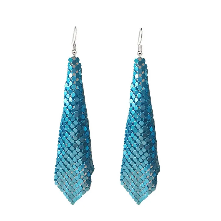 Newest Design Metal Sequins Aluminum Mesh Earrings Wholesale Geometric Rectangular Drop Earring Funky Earring Accessories