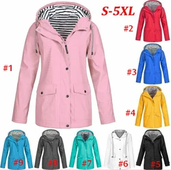 Women Lightweight Waterproof Outdoor Hooded Rain Jacket Plus Size Zipper Raincoat