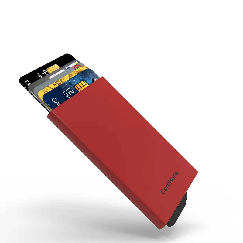 Выдвижной алюминиевый держатель для кредитных карт с блокировкой радиочастотной идентификации