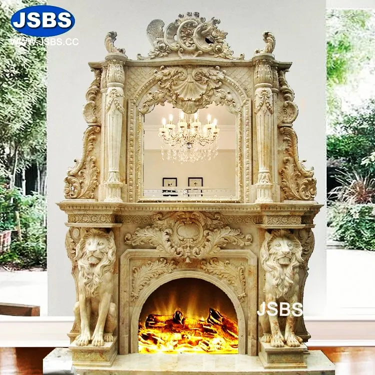 Ручная резная двойная каминная полка из травертина JSBS