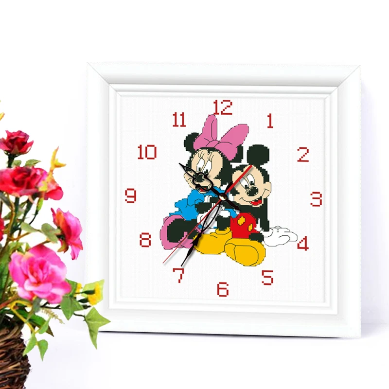 embroider DIY DMC Cross  stitch Sets For Embroidery kits Mickey and Minnie  factory direct sale  clock