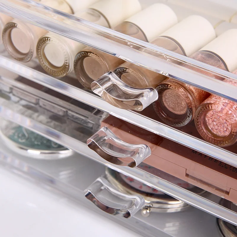Dresser beauty woman cosmetic jewelry brushes countertop storage drawer box diamond clear plastic makeup organizer